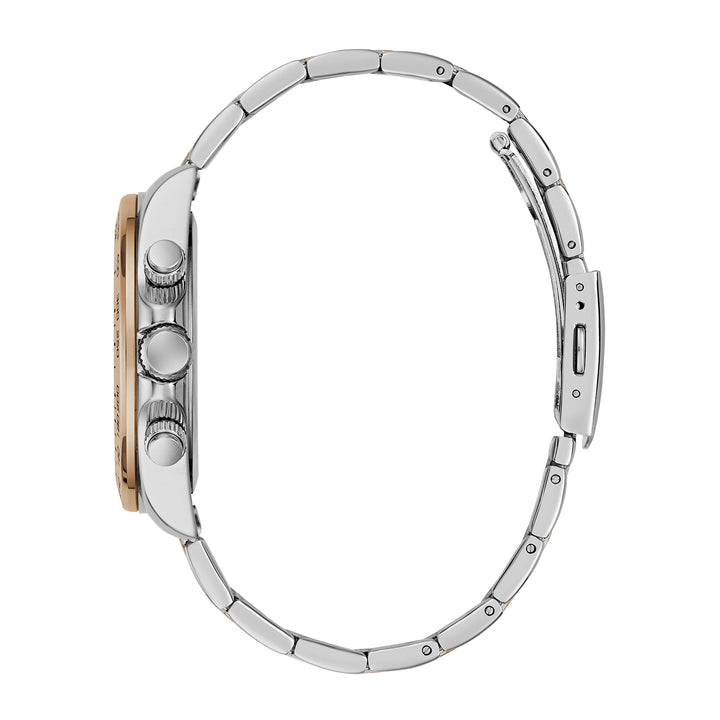 Guess Men's Watch Silver & Rose Gold Tone Case Silver Dial Chrono Quartz