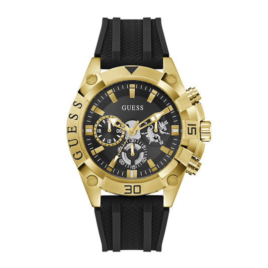 Guess Men's Watch Gold Tone Case Black Dial Multifunction Quartz