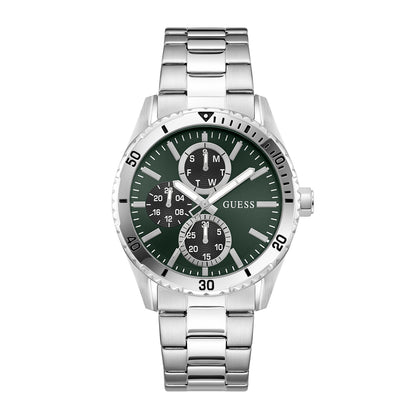 Guess Men's Watch Silver Tone Case Green Dial Multifunction Quartz - GW1061G1