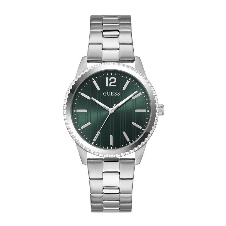 Guess Men's Watch Silver Tone Case Green Dial Quartz