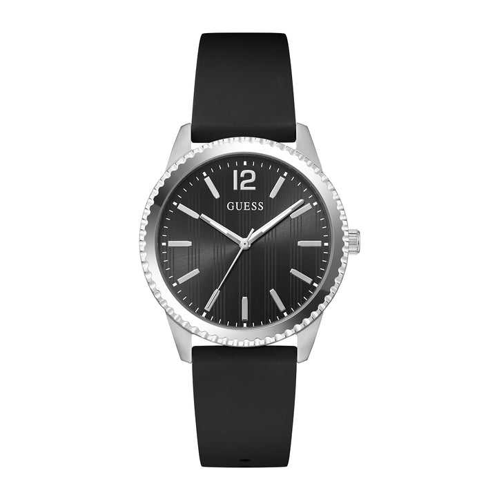 Guess Men's Watch Silver Tone Case Black Dial Quartz