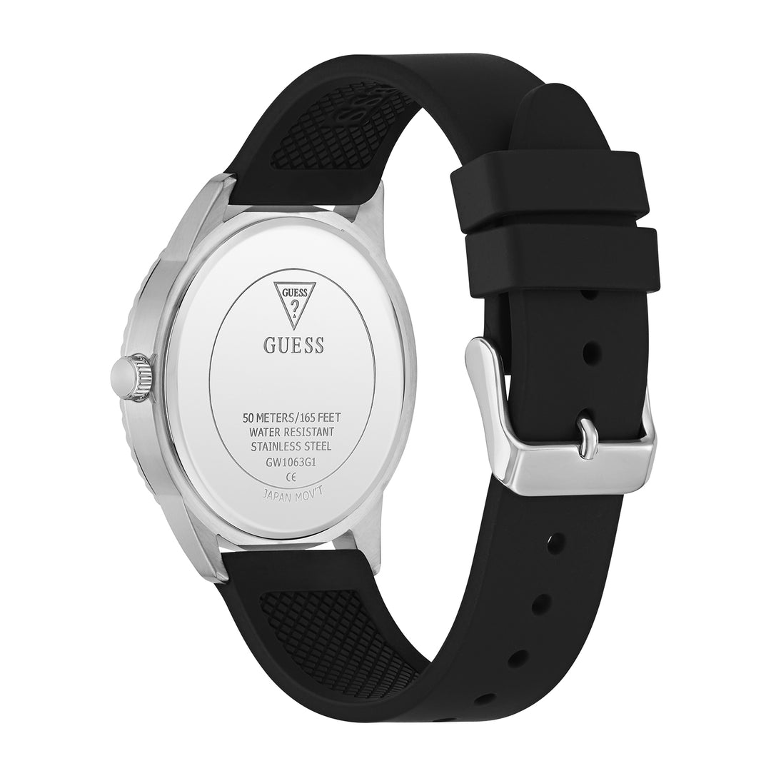 Guess Men's Watch Silver Tone Case Black Dial Quartz
