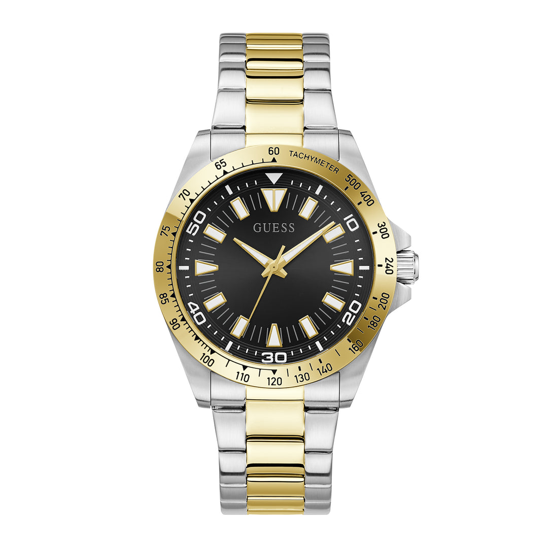 Guess Men's Watch Silver & Gold Tone Case Black Dial Quartz