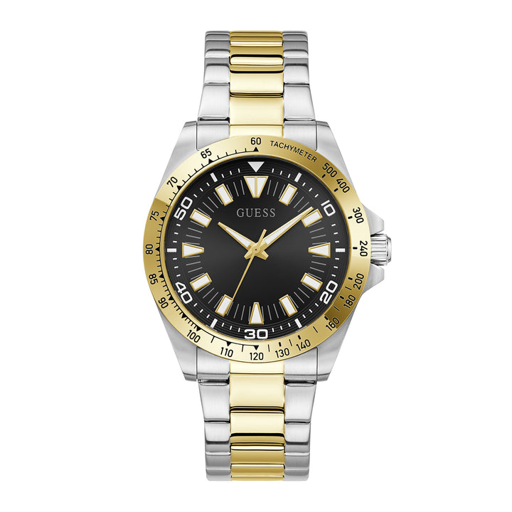Guess Men's Watch Silver & Gold Tone Case Black Dial Quartz