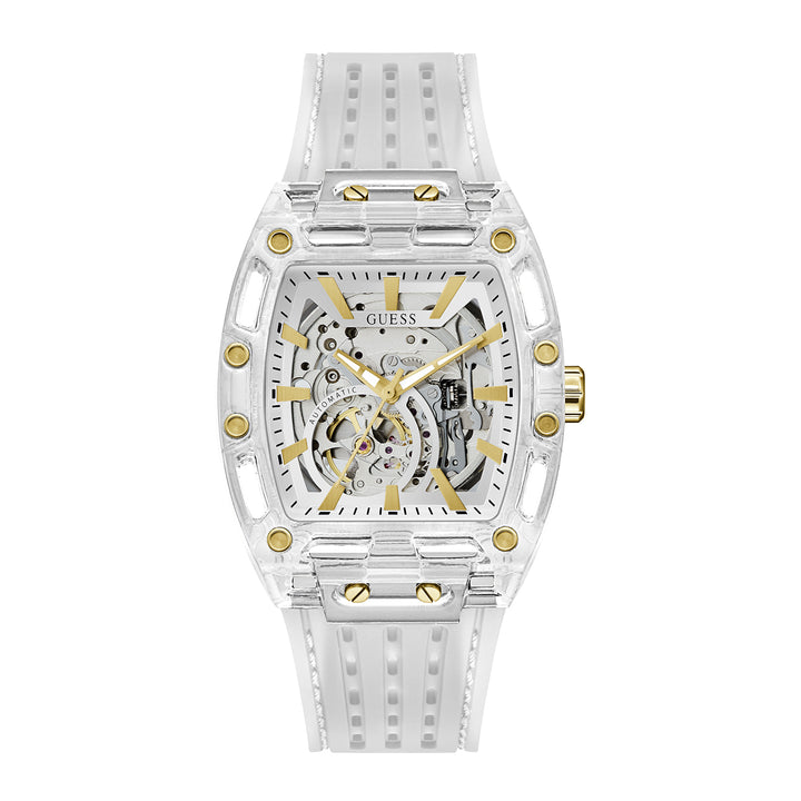 Guess Men's Watch Clear Tone Case Silver Dial Quartz