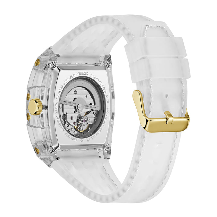 Guess Men's Watch Clear Tone Case Silver Dial Quartz