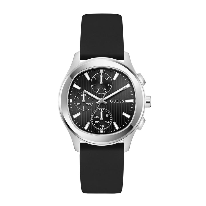 Guess Men's Watch Silver Tone Case Black Dial Multifunction Quartz