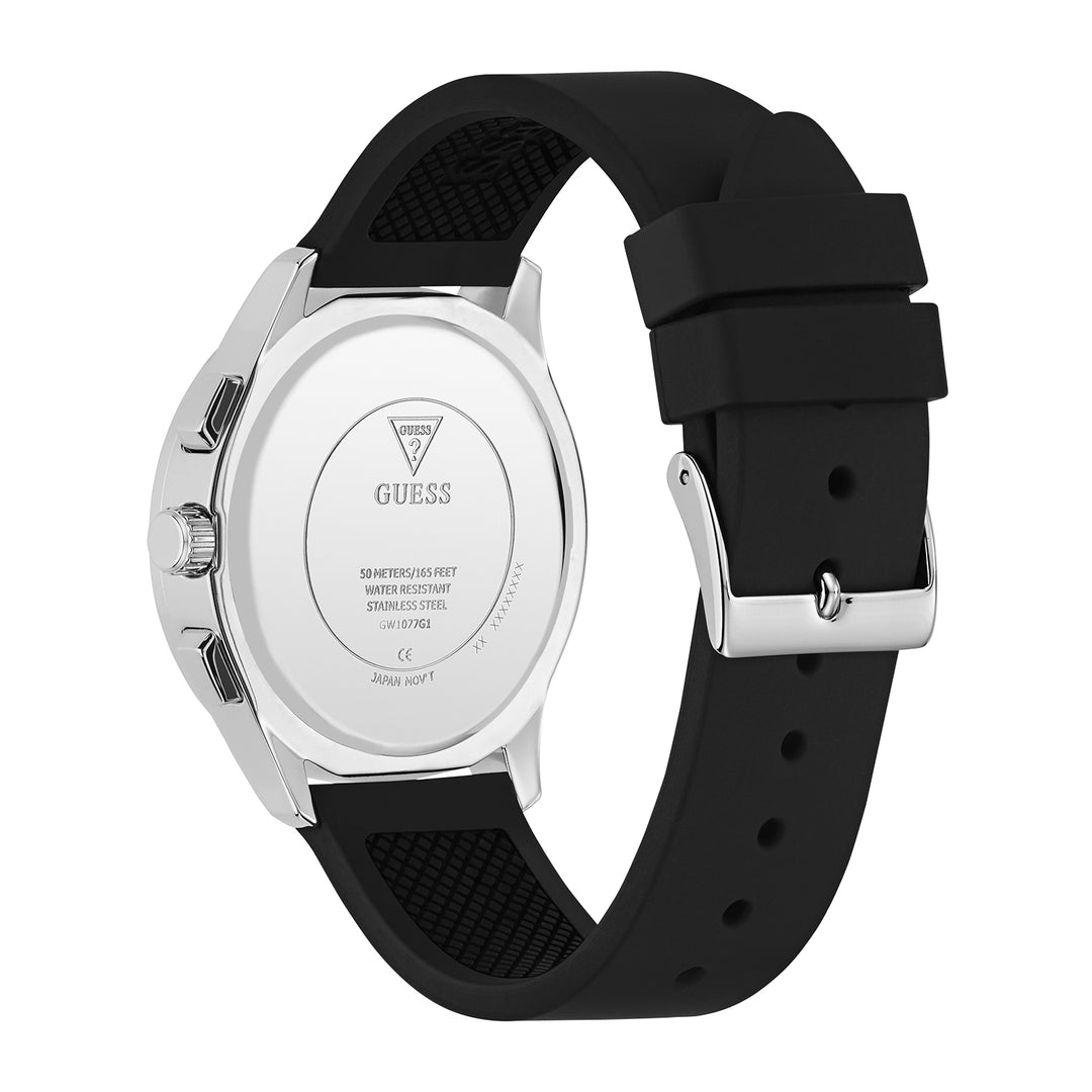 Guess Men's Watch Silver Tone Case Black Dial Multifunction Quartz