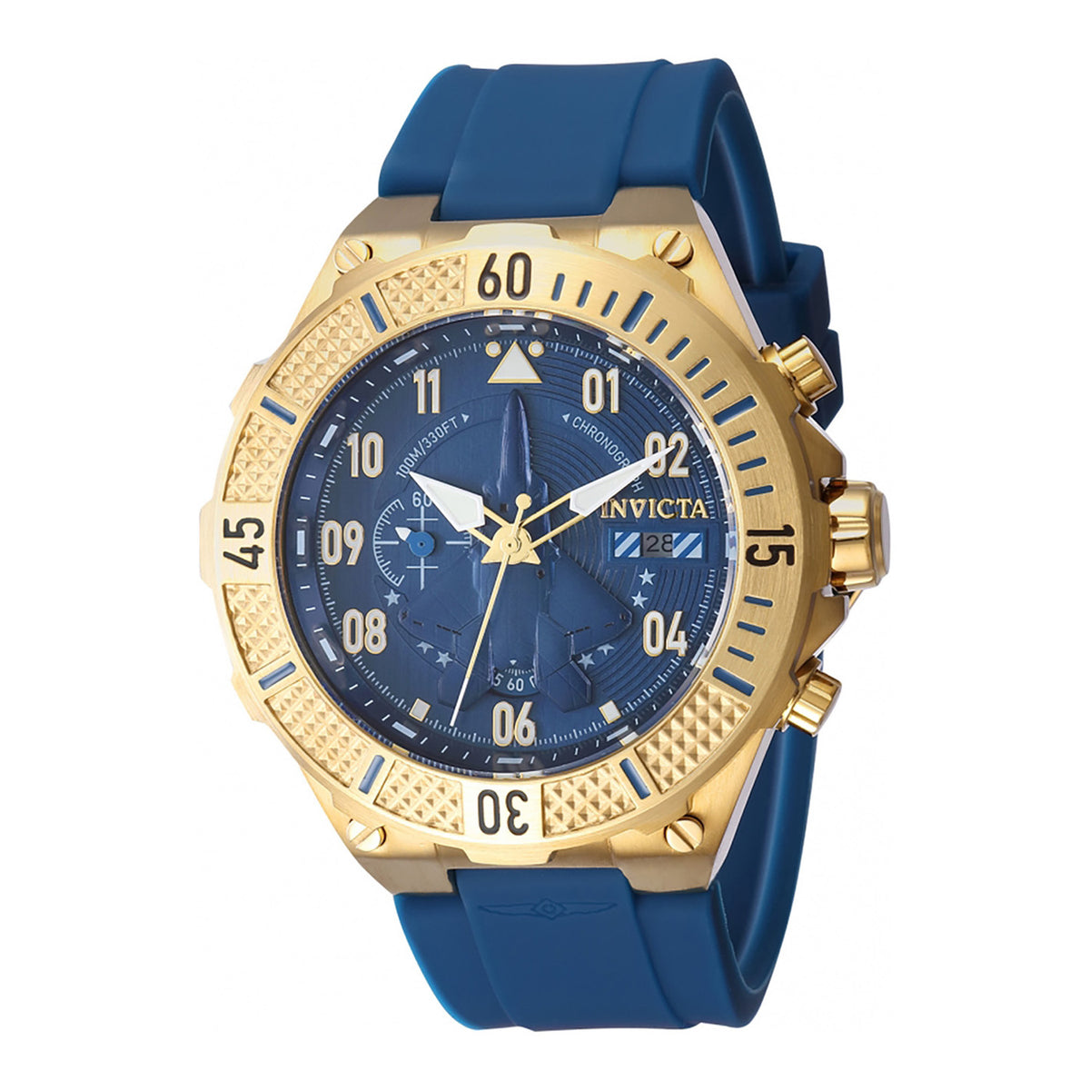 Invicta Aviator Men 50mm Stainless Steel Gold Blue dial VD5F Quartz