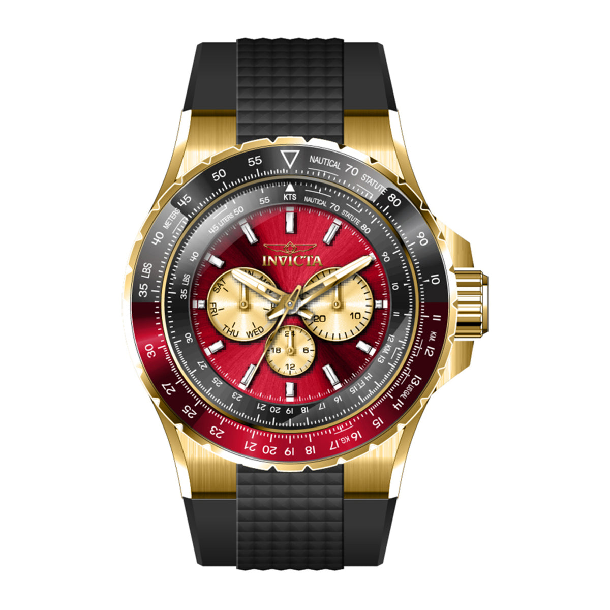 Invicta Aviator Men 50mm Stainless Steel Gold Red+Gold dial VH63 Quartz