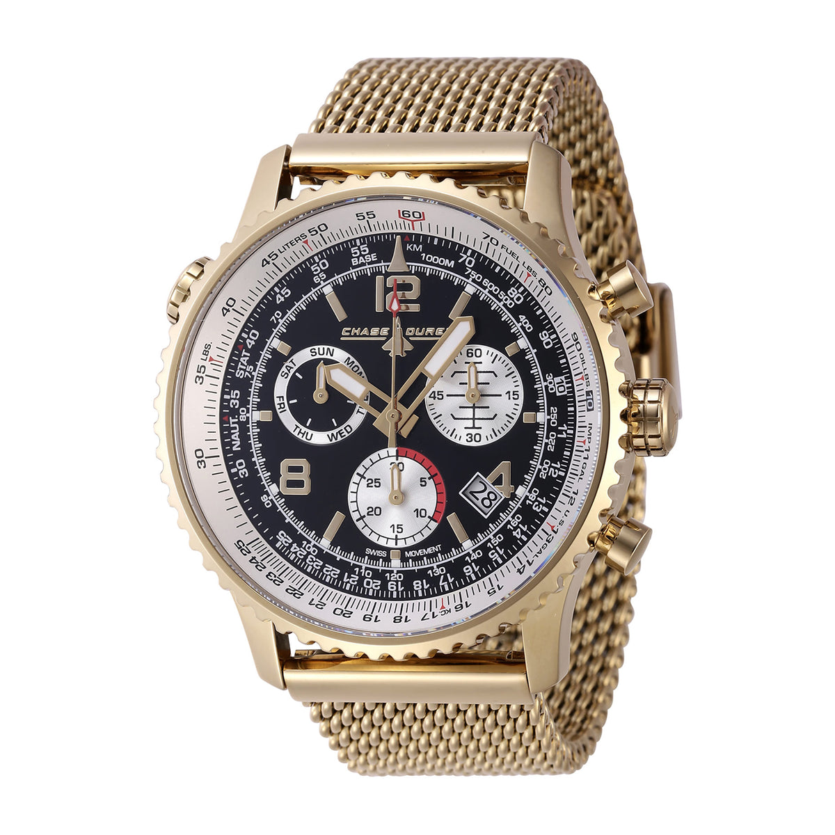 Chase Durer Flight Commander Men 49.5mm Stainless Steel Gold Black dial Z60 Fe Quartz