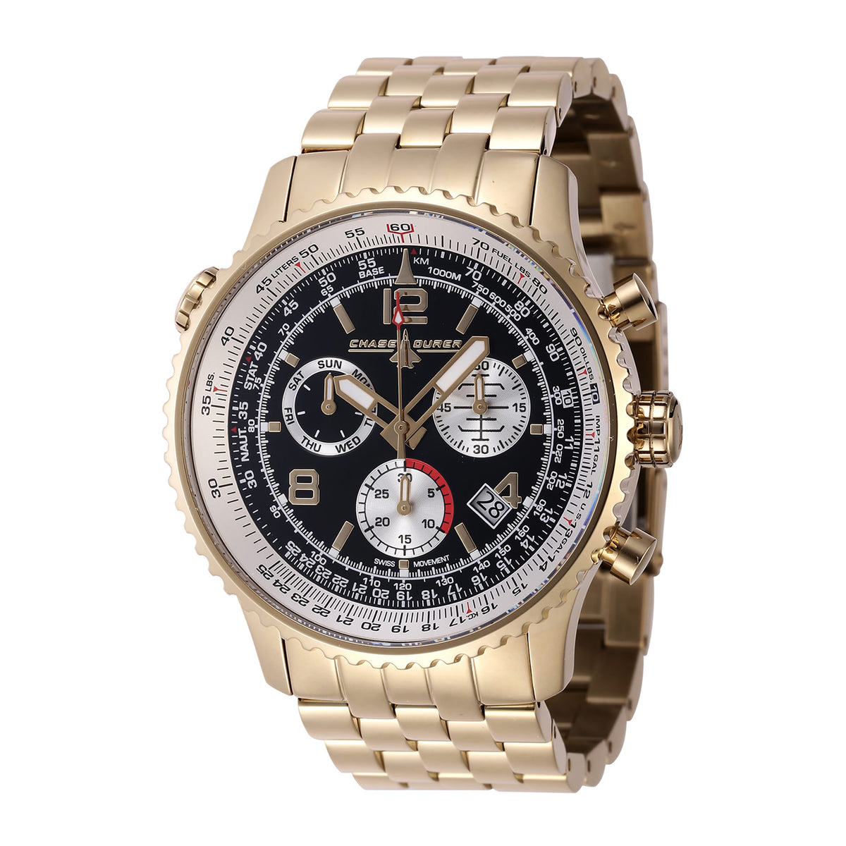 Chase Durer Flight Commander Men 49.5mm Stainless Steel Gold Black dial Z60 Fe Quartz
