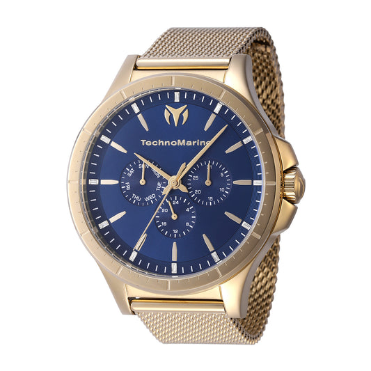 Technomarine MoonSun Men 45mm Stainless Steel Gold Blue dial VH63 Quartz