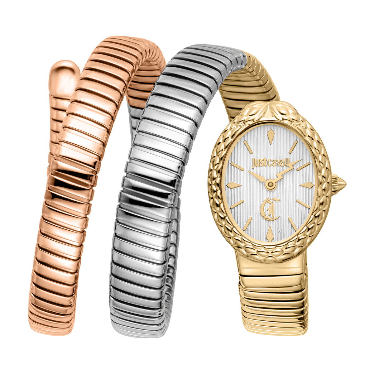 Just Cavalli Women's Silver Dial Snake Watch - JC1L391M0065