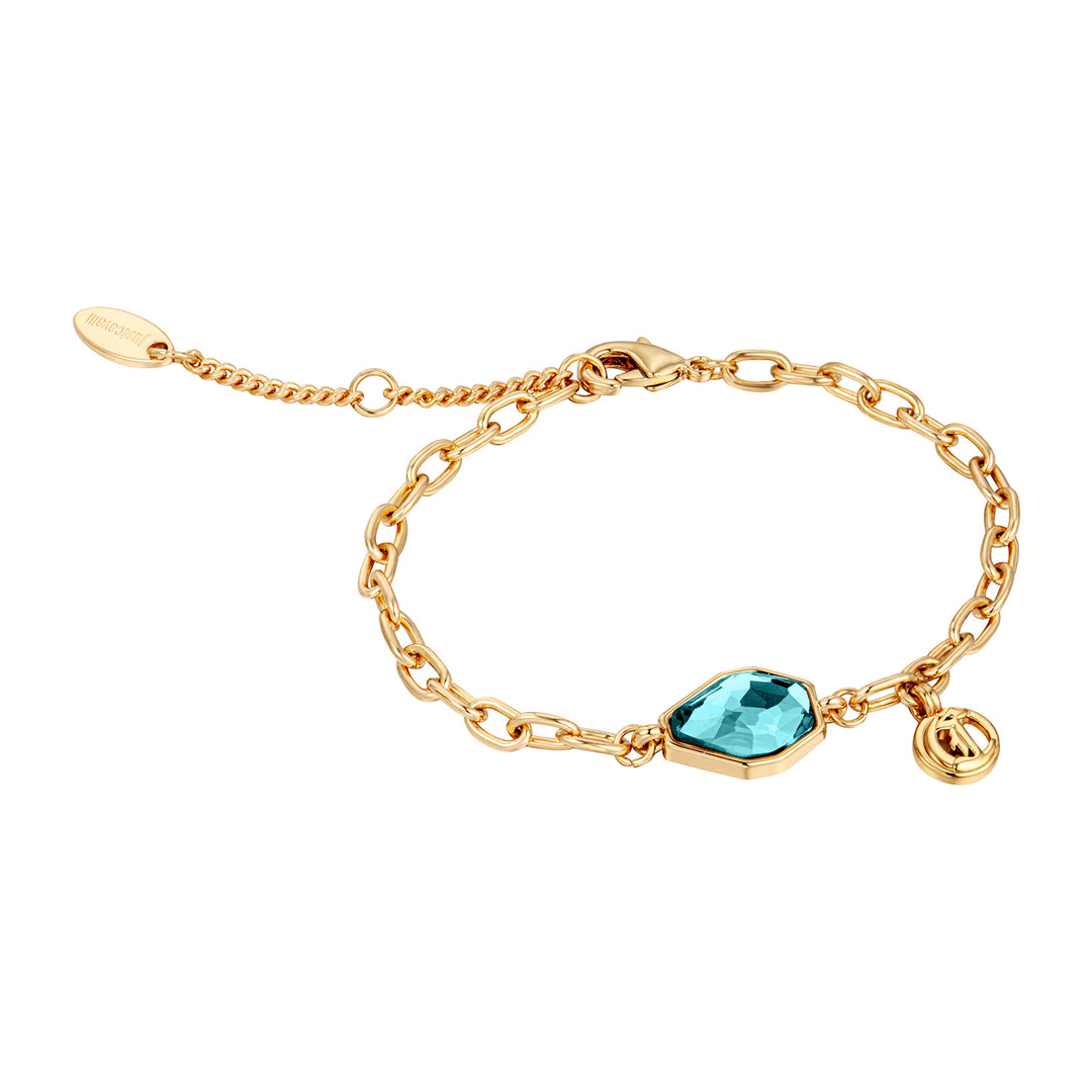 JUST CAVALLI Bracelet, Gold Color, Stones Color: Blue Glass