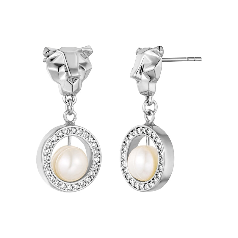 JUST CAVALLI Earrings, Silver Color, Stones Color: White, White Pearl