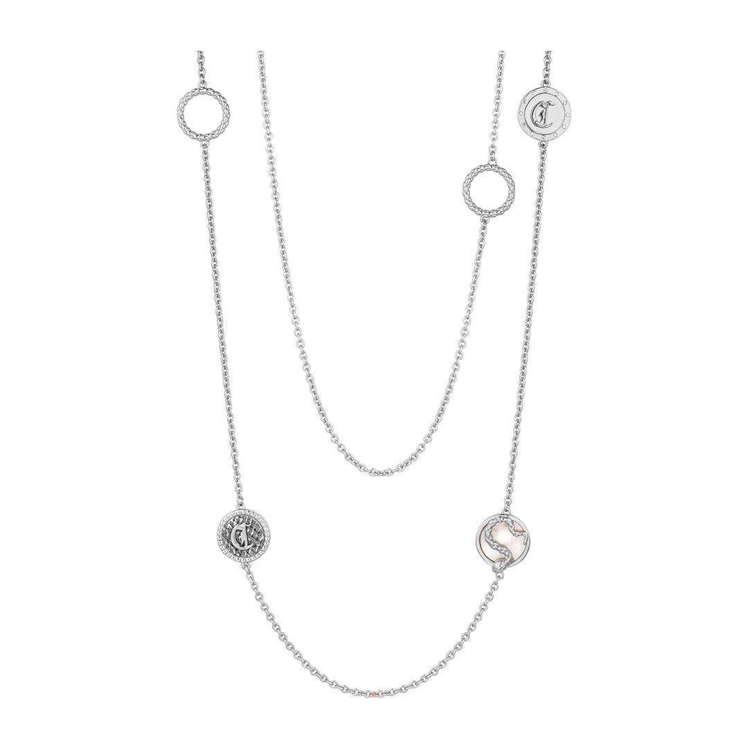 JUST CAVALLI Necklace, Silver Color, Stones Color: White, White MOP