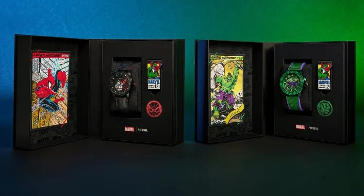 Comic-book-style packaging with authentic Marvel cover art and a Hulk lapel pin