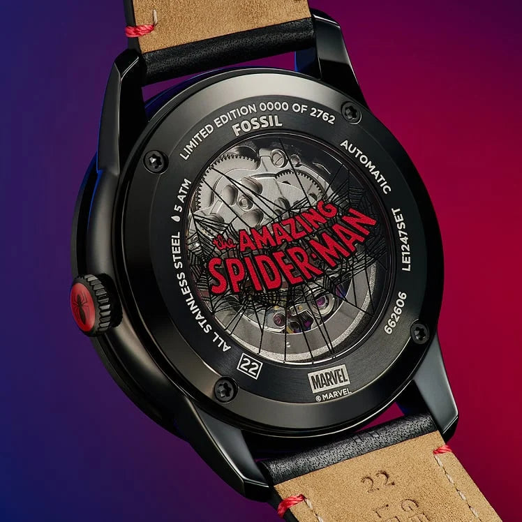 Dial and display caseback featuring authentic Marvel comic art