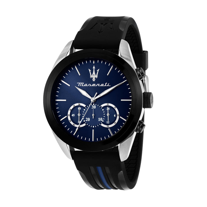 Maserati Traguardo 45mm Chr Blue Dial Blk+Blue Pu Men's Watch