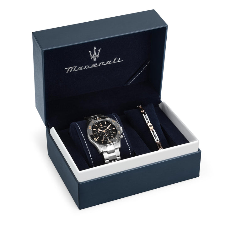 Maserati Competizione 43mm Chr Blk Dial Br Ss+Jew Men's Watch