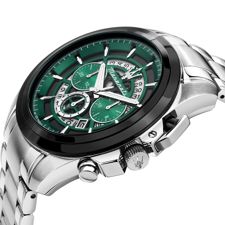 Maserati Traguardo 45mm Chr Green+Blk Dial Ss Br Men's Watch - R8873612060