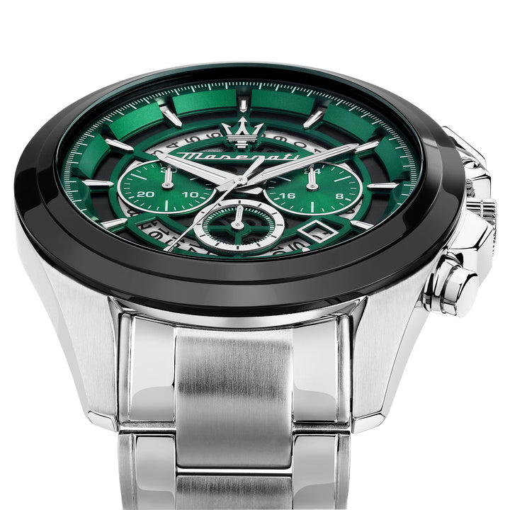 Maserati Traguardo 45mm Chr Green+Blk Dial Ss Br Men's Watch - R8873612060