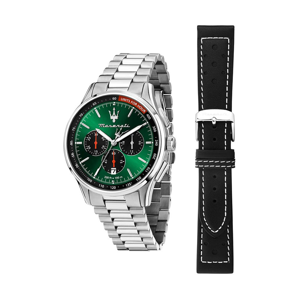 MASERATI SORPASSO 42MM CHR GREEN DIAL SS BR+BLK S