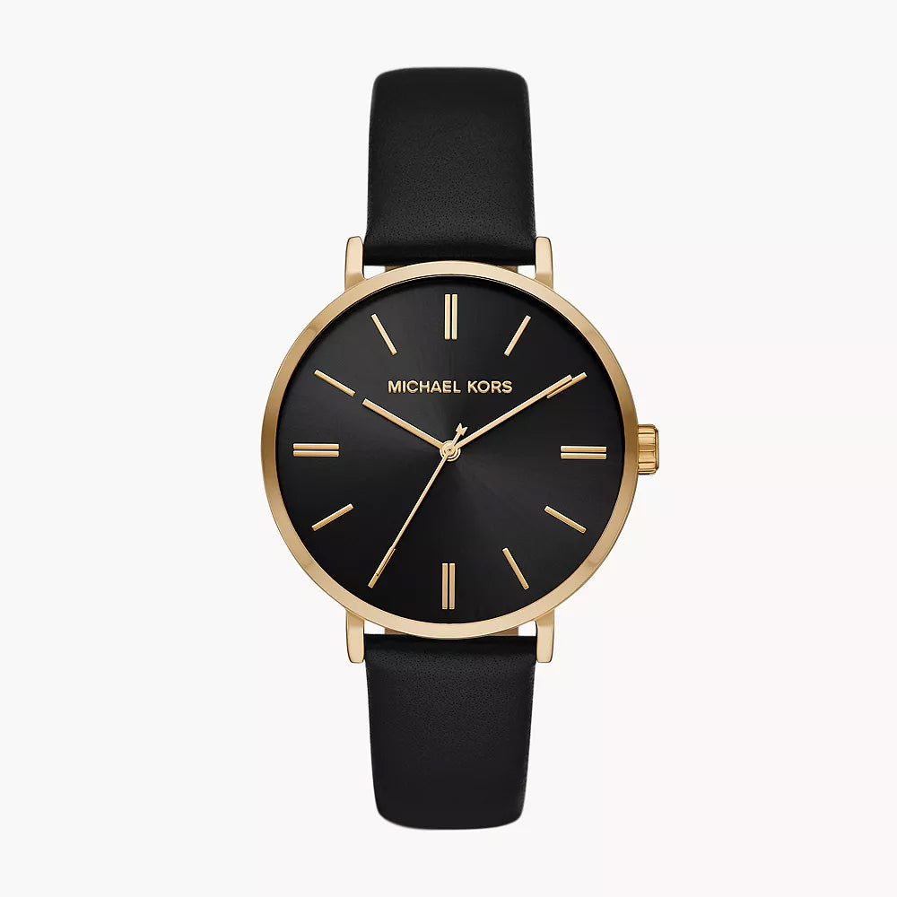 Michael Kors Addyson Three-Hand Black Leather Watch