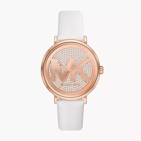 Michael Kors Three-Hand White Leather Watch