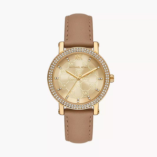Michael Kors Three-Hand Camel Leather Watch
