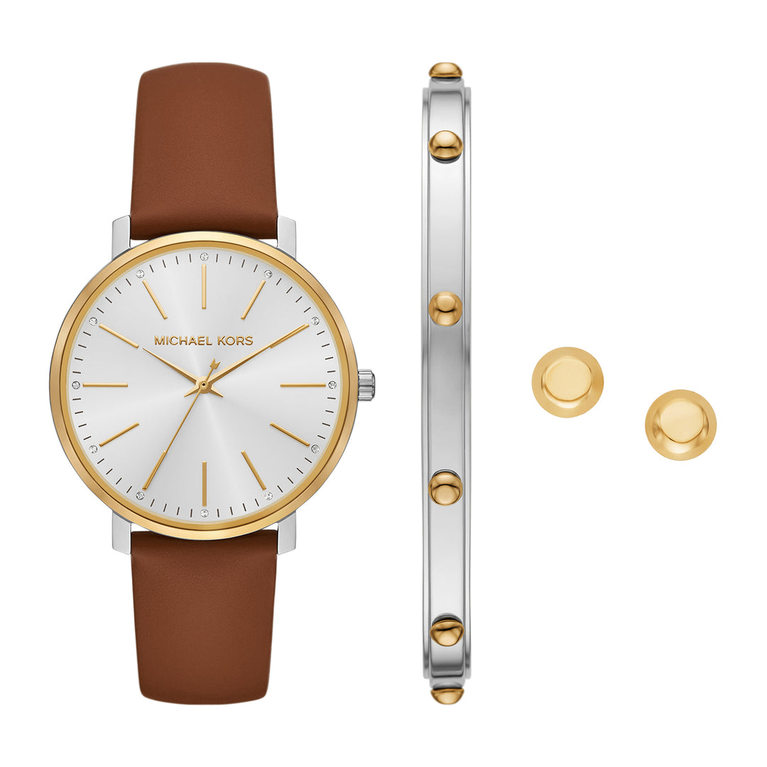Michael Kors Women's Pyper Three-Hand, Stainless Steel Watch, Bracelet, and Earrings Set