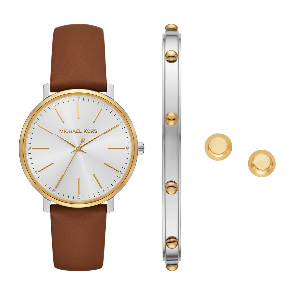 Michael Kors Women's Pyper Three-Hand, Stainless Steel Watch, Bracelet, and Earrings Set