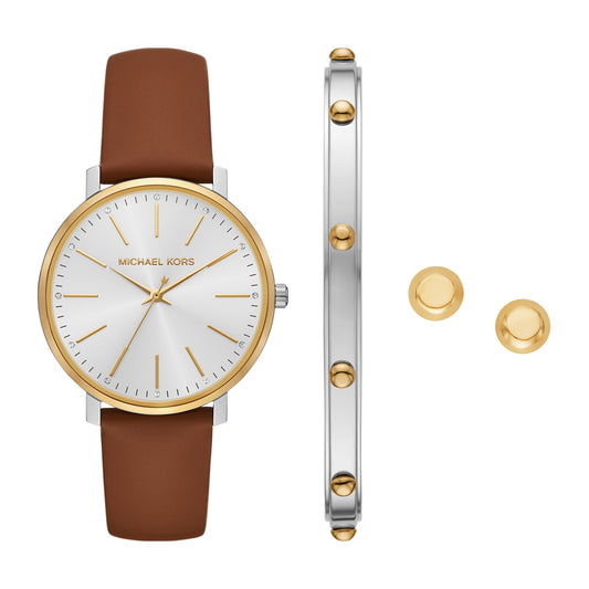 Michael Kors Women's Pyper Three-Hand, Stainless Steel Watch, Bracelet, and Earrings Set