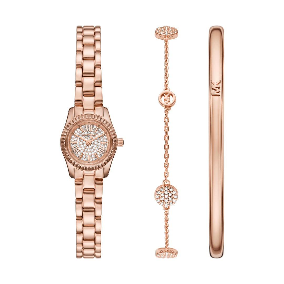 Michael Kors Women's Lexington Three-Hand Rose Gold-Tone Stainless Steel Watch Gift Set