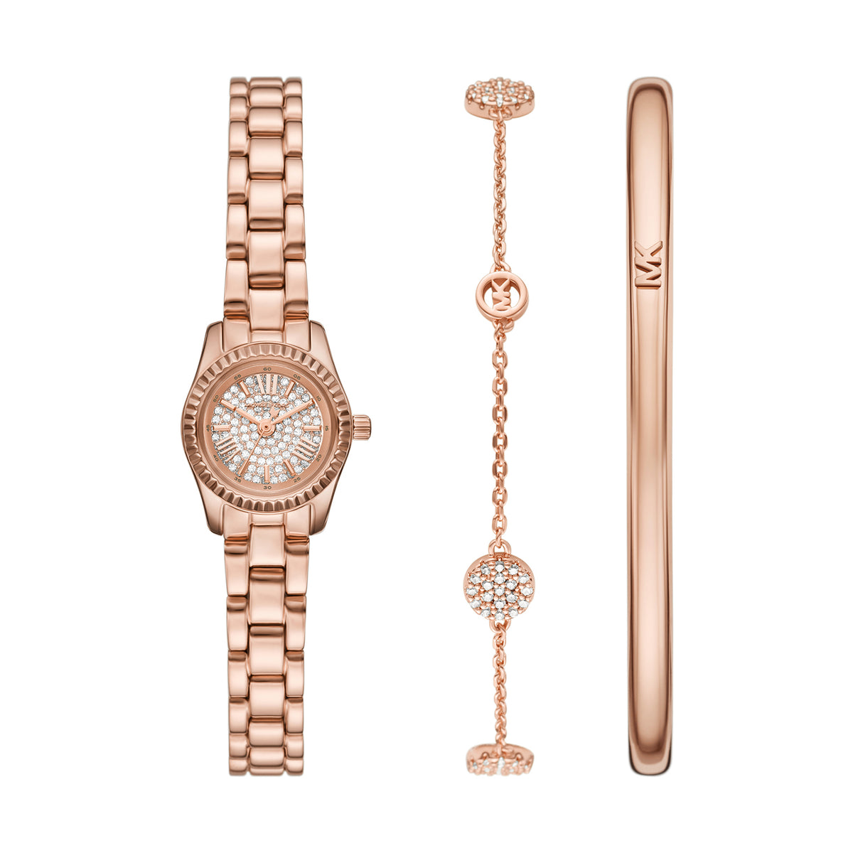 Michael Kors Women's Lexington Three-Hand Rose Gold-Tone Stainless Steel Watch Gift Set