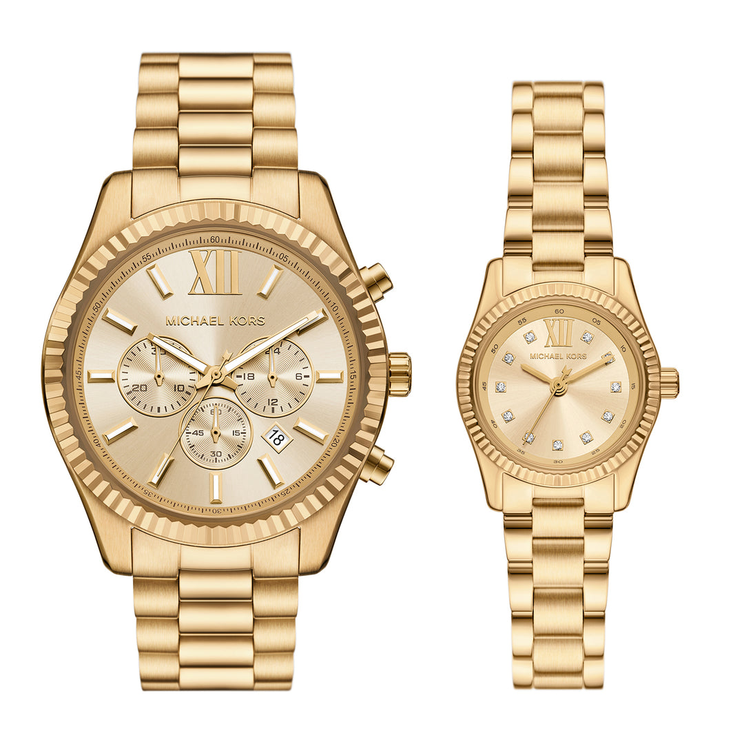 Michael Kors Women's Lexington Three-Hand Gold-Tone Stainless Steel Watch Gift Set