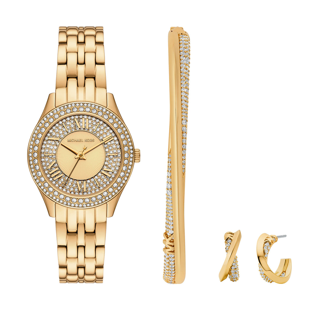 Michael Kors Women's Harlowe Three-Hand Gold-Tone Stainless Steel Watch Set