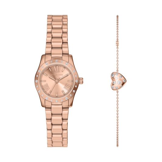 Michael Kors Women's Lexington Three-Hand Rose Gold-Tone Stainless Steel Watch and Bracelet Set