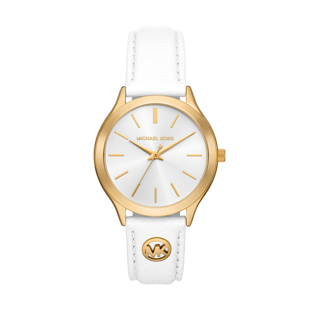 Michael Kors Slim Runway Three-Hand White Leather Watch