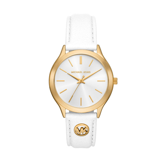 Michael Kors Slim Runway Three-Hand White Leather Watch
