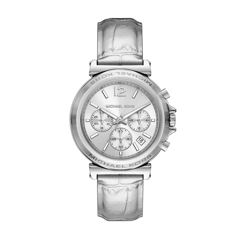 Michael Kors Maren Chronograph Silver Leather Watch - MK7509