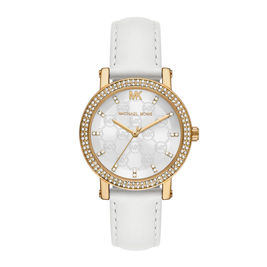 Michael Kors Women's Corey Three-Hand White Leather Watch