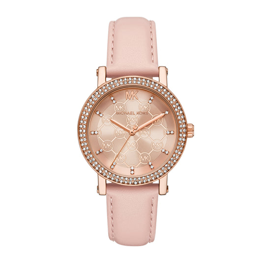 Michael Kors Women's Corey Three-Hand Pink Leather Watch
