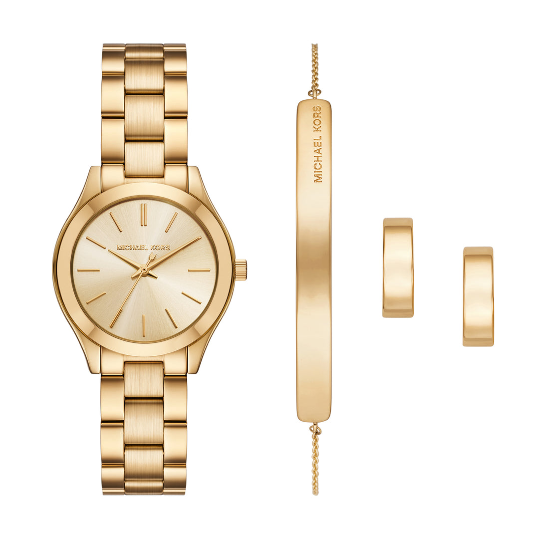 Michael Kors Women's Slim Runway Three-Hand Gold-Tone Stainless Steel Watch Gift Set