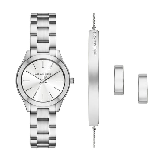 Michael Kors Women's Slim Runway Three-Hand Stainless Steel Watch Gift Set