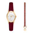 Michael Kors Women's Maude Three-Hand Red Leather Watch and Bracelet Set