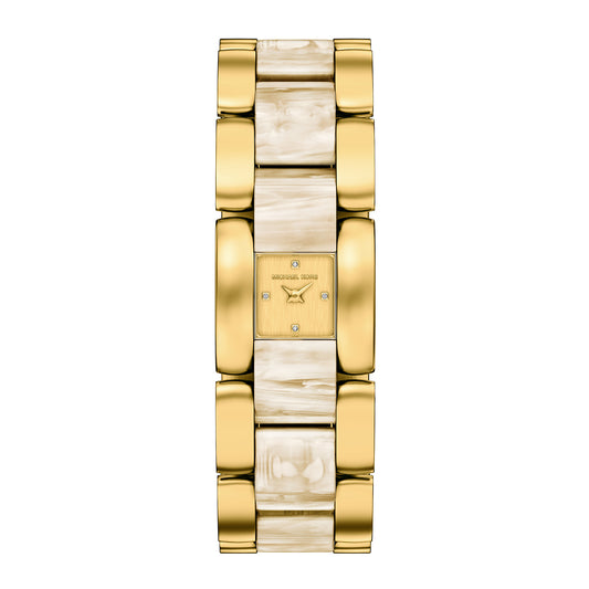 Michael Kors Women's Darrington Two-Hand White Acetate and Gold-Tone Stainless Steel Watch