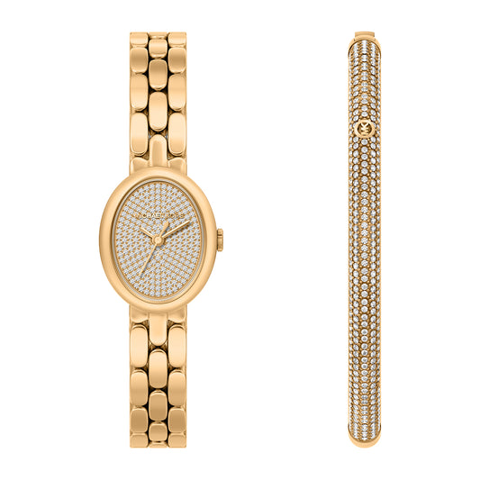 Michael Kors Women's Maude Three-Hand Gold-Tone Stainless Steel Watch and Bracelet Set