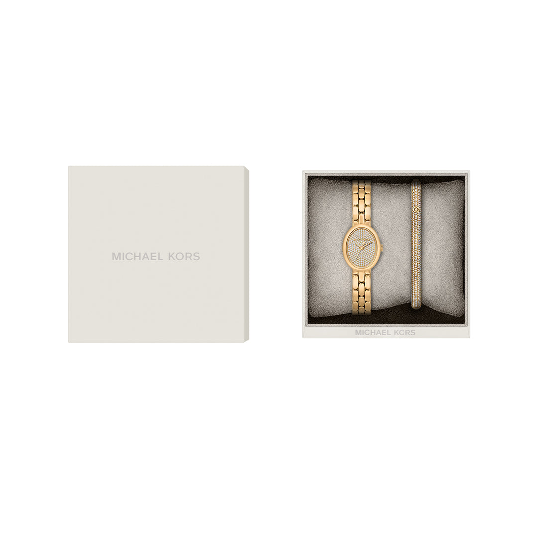 Michael Kors Women's Maude Three-Hand Gold-Tone Stainless Steel Watch and Bracelet Set